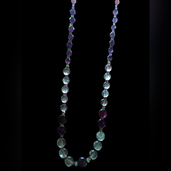 Vintage Fluorite & Amethyst Bead Necklace - Picture 3 of 6